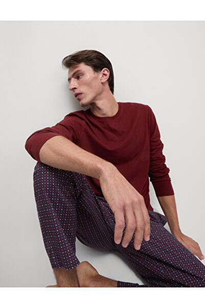 Marks & Spencer Saf Pamuklu Desenli Uzun Kollu Pijama Takımı