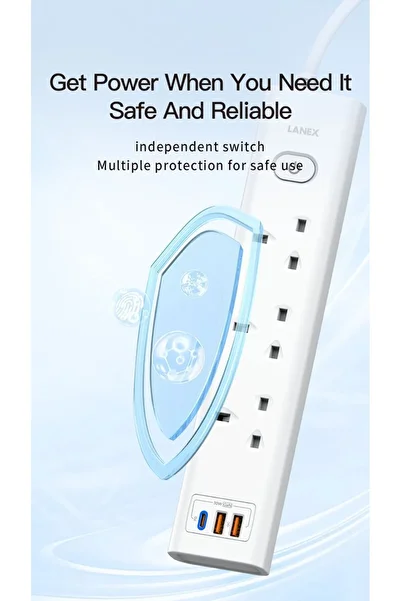 Lanex Lanix LC68U 2m Cable, 30W PD Fast Charging, 2 USB + PD Port, Multi-Use