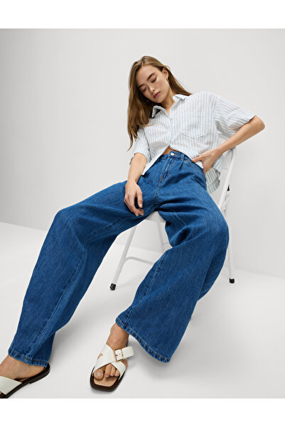 Marks & Spencer Keten Karışımlı Denim Geniş Paça Pantolon