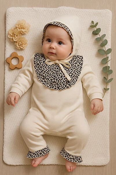 candar Leopard Detailed Hat Jumpsuit 100% Cotton