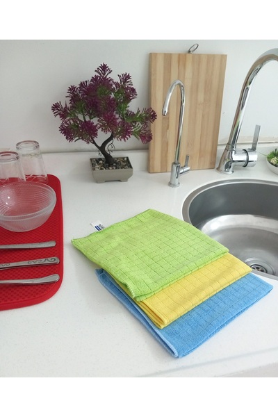 Temsan (3 قطع) قماش تنظيف منقوش من الألياف الدقيقة مقاس 40 × 40، يمتص الماء ب...