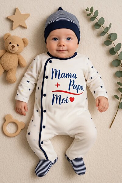 candar 3-9 Months Baby Boy Jumpsuit Black with Marine Hat