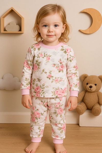 candar Pink Baby Girl Tracksuit Set - Large Floral Pattern