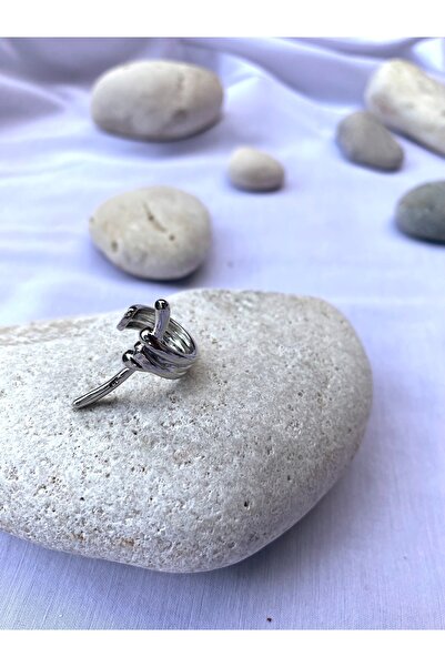 milayk Üç Katlı Kıvrımlı Dikey Sembol Silver Earcuff