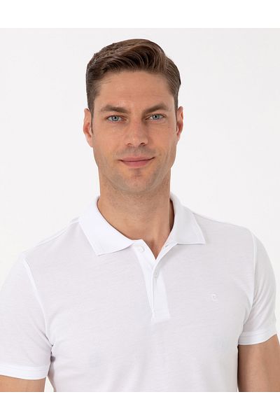 Pierre Cardin Λευκό Slim Fit 100% βαμβακερό μπλουζάκι με γιακά πόλο Basic 50291625-vr013