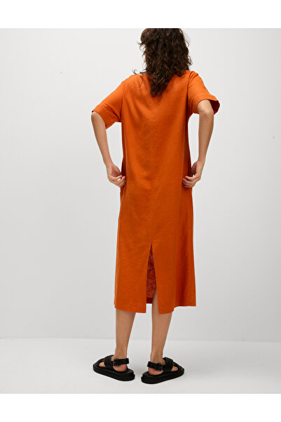 Marks & Spencer Keten Karışımlı V Yaka Midi Elbise