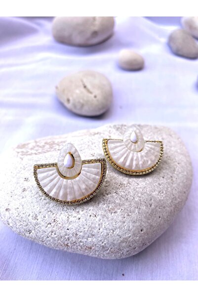 milayk Beyaz Gold Yelpaze Küpe