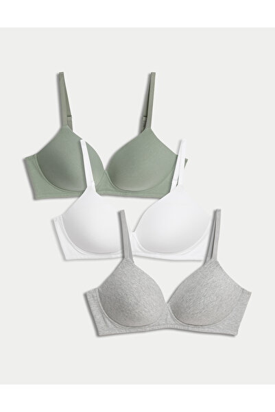 Marks & Spencer 3'lü Balensiz Pamuklu T-Shirt Sütyeni Seti