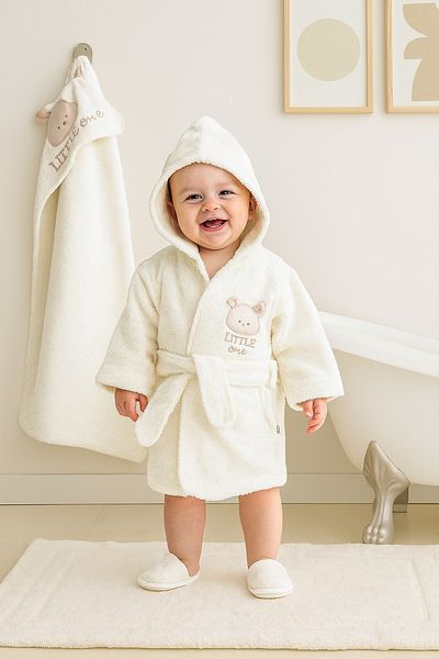 Sitilin Baby Boy Embroidered Luxury Bathrobe Set Towel Set 100% Cotton Fabric 0-2 Years Stl7054