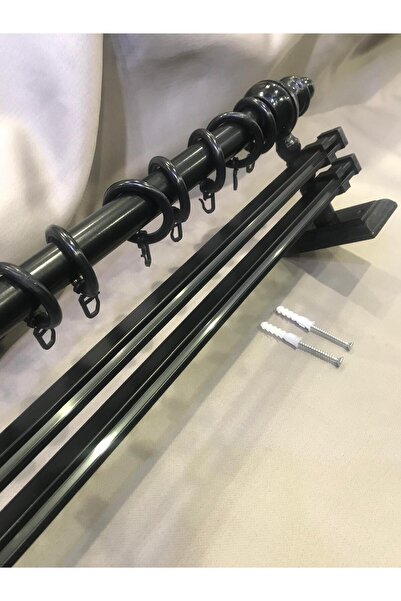 özdeğer home 100cm çift raylı rustik halkalı perde tutucu 3lü perde askısı ah...