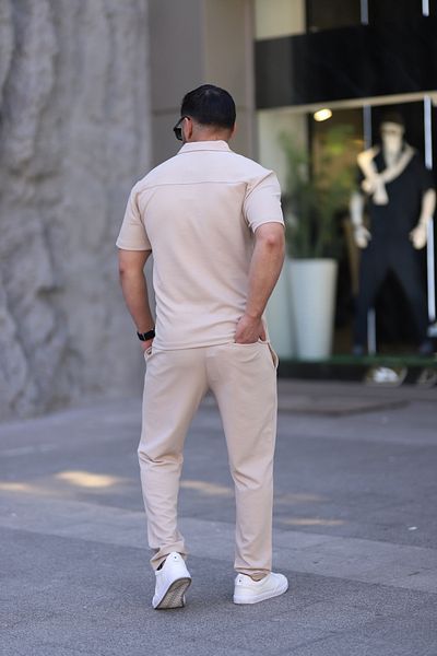 cto your style Men's Polo Neck T-Shirt Comfortable Tooling Zipper Detailed Bottom Top Suit