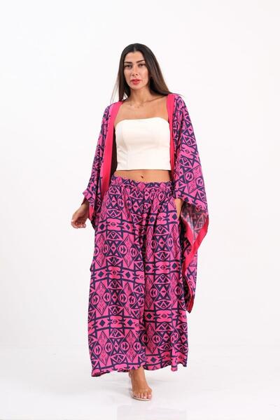 Keyifli Moda Markano Pink Patterned Shirt Trousers Double Suit