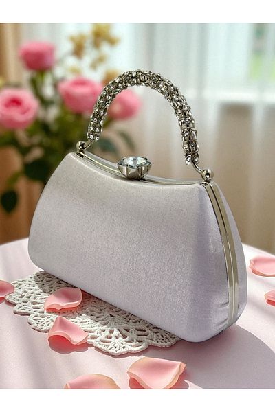 Biçanta Special Design Silver Gray Color Silvery Satin Handle Women's Evening Dress Bag Wedding Engagement Prom