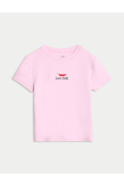 Marks & Spencer ​Saf Pamuklu Yazılı Çocuk Tişörtü (2-16 Yaş)​