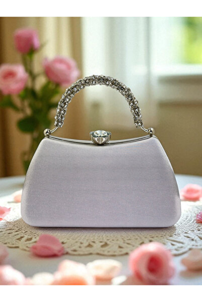 Biçanta Special Design Silver Gray Color Silvery Satin Handle Women's Evening Dress Bag Wedding Engagement Prom