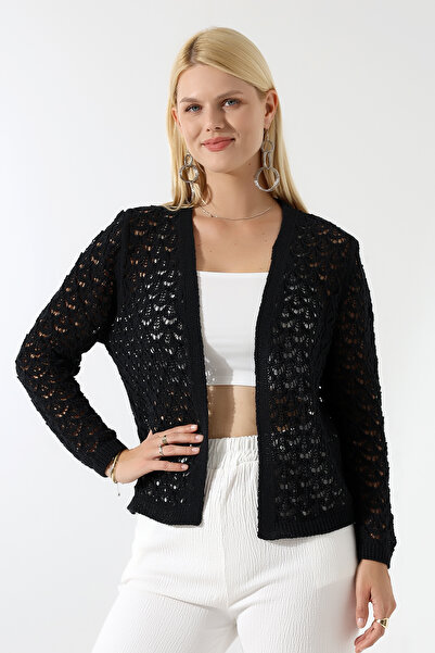 Marvine Γυναικεία διάτρητη πλεκτή ζακέτα μαύρη