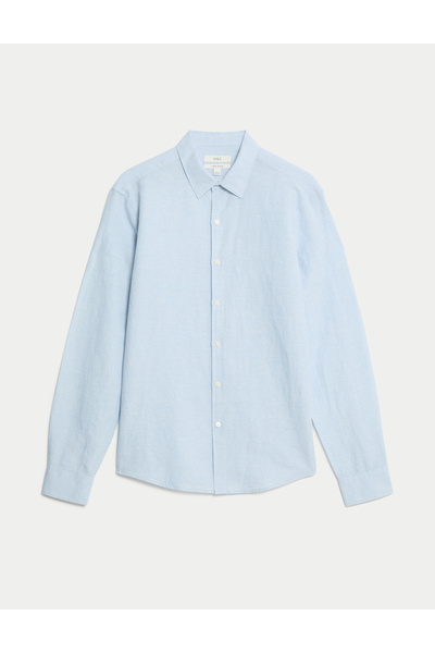 Marks & Spencer Pamuk Keten Karışımlı Kazayağı Desenli Gömlek