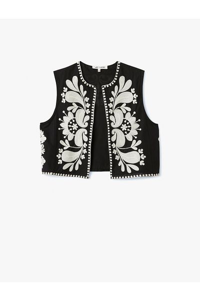 Koton Applique Embroidered Crew Neck Sleeveless Crop Vest