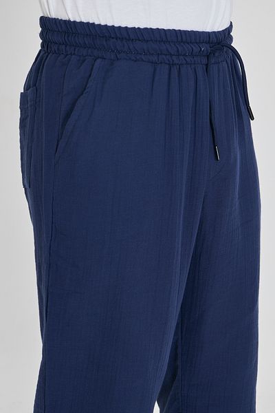 masso moda Men's Baggy Muslin Linen Waist Lace-Up Elastic Straight Leg Trousers