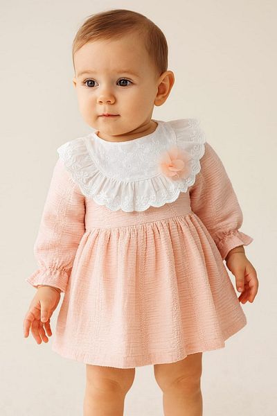 dinamik çocuk Baby Girl Ruffled Lace Collar Long Sleeve Seasonal Dress Spring Stylish Model 3-6-9-12-18-24Months