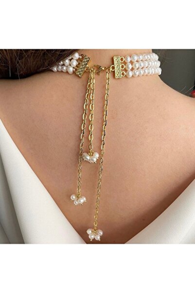 MİRSTAR 3 Sıra Gerçek Kültür Incisi Kolye, Çok Özel Kolye