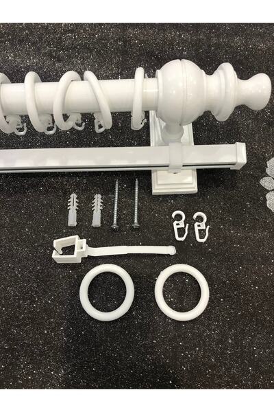 özdeğer home Λευκή κρεμάστρα κουρτινών μονής ράγας 175 εκ. με 2 δαχτυλίδια κο...