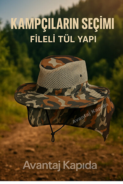 Avantaj Kapıda Unisex Enseli Outdoor Hat – Mesh, Thin Tulle, Cool Holding, 50 cm Diameter – Desert Tactical Camouflage