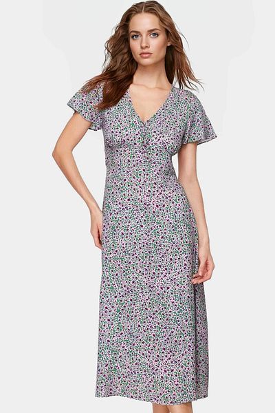 PayBuy Summer Floral Print A-Line Midi Dress V-Neck Viscose Fabric Comfortable Casual Perfect Fit Stylish Look