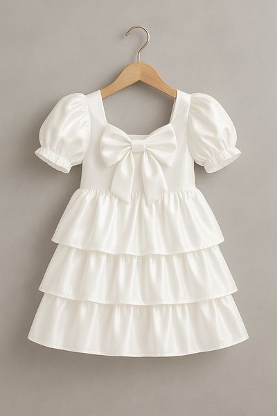 ELAFOR Fusta cu mâneci balon pentru fete Rochie din satin alb cu volane/născut/graduare/rochie de seară/de ocazie specială
