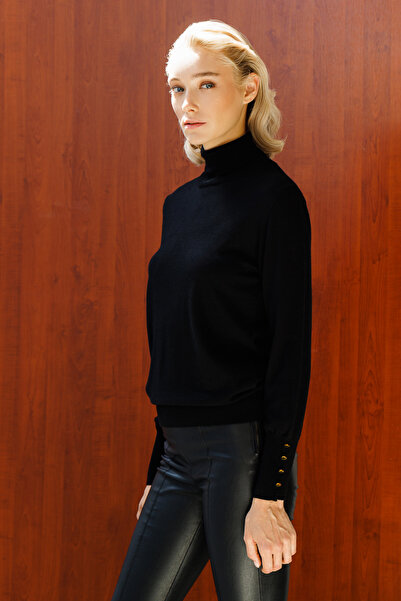 Ekol Ten Turtleneck Sleeve Ornamental Buttoned Knitwear Sweater