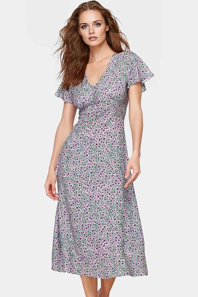 PayBuy Summer Floral Print A-Line Midi Dress V-Neck Viscose Fabric Comfortable Casual Perfect Fit Stylish Look