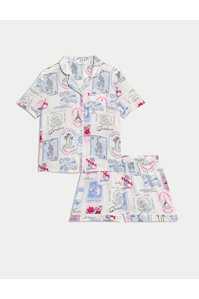 Marks & Spencer Satin World Travel Revere Pijama Takımı (3-16 Yaş)