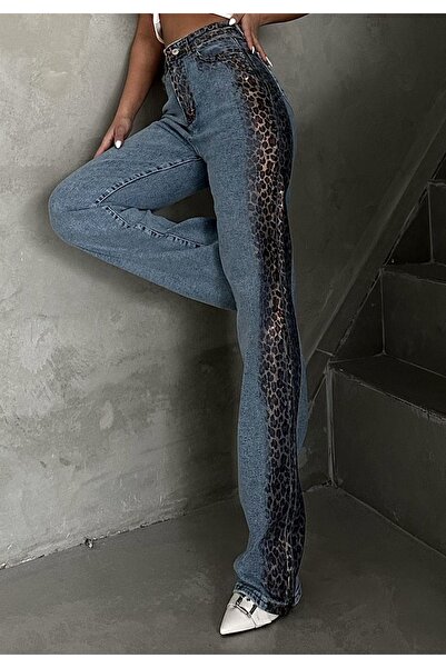 GAMZE ALPTEKİN Džínsy z lycry plnej veľkosti s leopardím vzorom