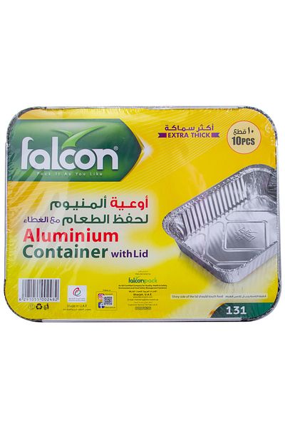 Falcon Aluminium Container With Lid 131 - 650ml, 10pcs Pack | 185x120x47mm