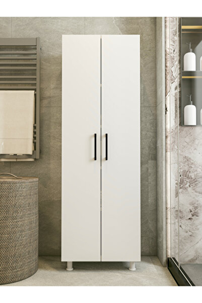 MONTENERO Çok Amaçlı Dolap Beyaz Banyo Düzenleyici Kiler Dolabı Kova Süpürge Paspas Deterjan Dolabı Küçük Boy