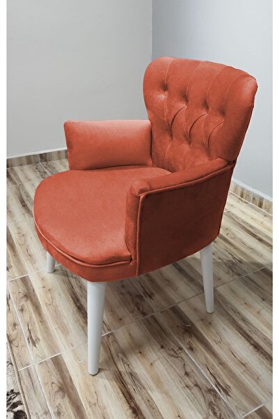 Azra Aksesuar Berjer - Tekli Koltuk - Ahşap Ayak - Nubuk Kumaş - Beyaz Ayak - Turuncu