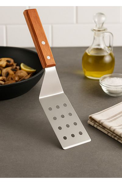 BRE HOME Stainless Steel Cake Pastry Grill Spatula with Wooden Handle
