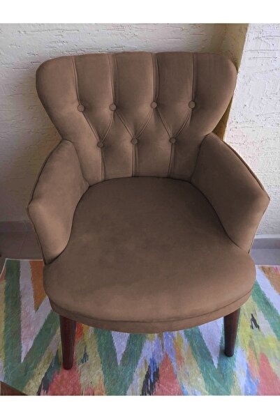 Azra Aksesuar Berjer - Tekli Koltuk - Ahşap Ayak - Nubuk Kumaş - Ceviz Ayak - Kahvrengi