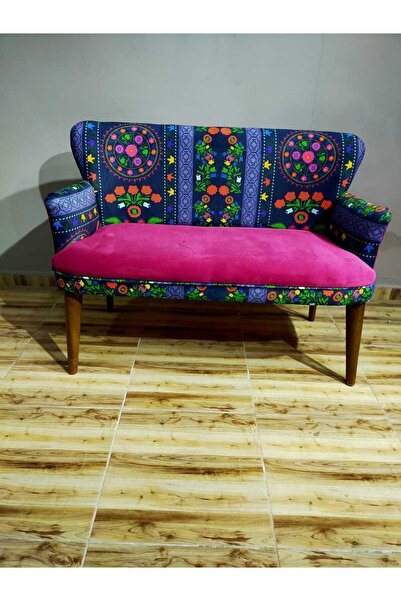 Azra Aksesuar Ikili Koltuk - Kanepe - Nubuk Kumaş - Ahşap Ayak - Modern Tasar...