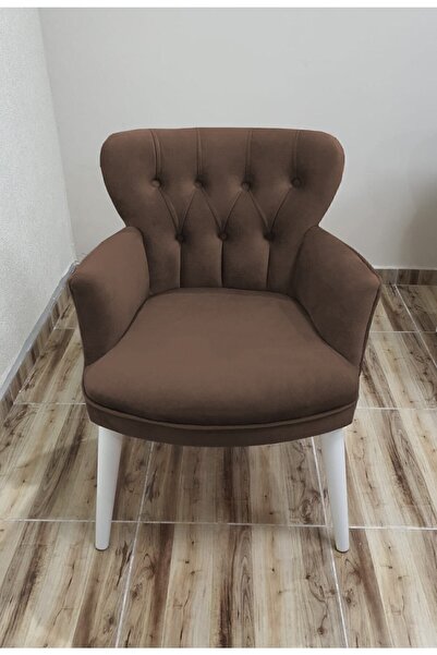 Azra Aksesuar Berjer - Tekli Koltuk - Ahşap Ayak - Nubuk Kumaş - Beyaz Ayak - Kahverengi