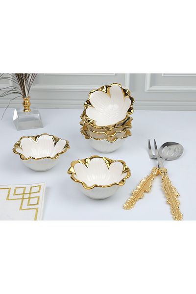 ROY KING Flora Gold 6-Piece Round Snack Bowl