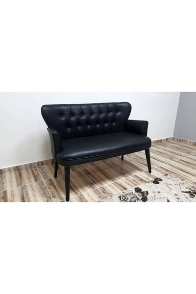 Azra Aksesuar Ikili Balkon-koltuk-siyah Deri- Ofis Buro Koltugu-berjer-koltuk -bekleme Koltugu- Deri - Siyah