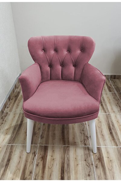 Azra Aksesuar Berjer - Tekli Koltuk-balkon Koltuğu-koltuk-mini Koltuk- Beyaz Ayak - Gül Kurusu