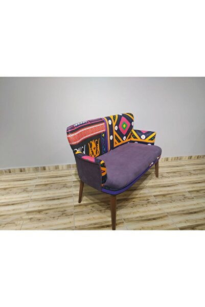 Azra Aksesuar Ikili Koltuk - Kanepe - Nubuk Kumaş - Ahşap Ayak - Modern Tasarım - Uzay Desen