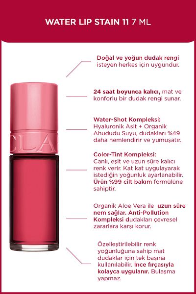 Clarins Water Lip Stain 11 7ml - Long Lasting Lip Colorant for 24 Hours
