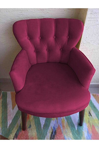 Azra Aksesuar Berjer - Tekli Koltuk - Ahşap Ayak - Nubuk Kumaş - Ceviz Ayak - Fuşya