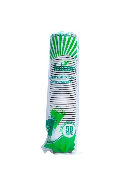 Falcon 7oz Paper Cups With Handle – 50pcs | Disposable Hot Drink Cups