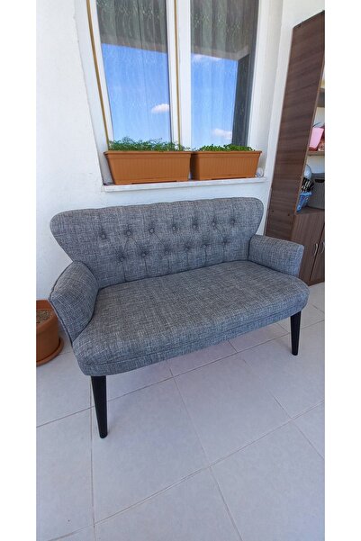 Azra Aksesuar Ikili Balkon Koltugu - Kanepe - Keten Kumaş - Bekleme Koltugu - Açık Gri