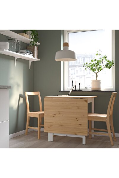 IKEA mutfak masası takımı, açık kahverengi-beyaz, 2 sandalyeli, katlanabilir