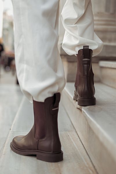Marjin Brown Elastic Chelsea Women's Boots